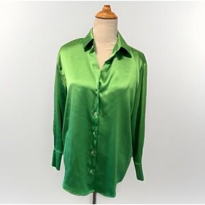 House of Harlow 1960 Button UP  Top Womens Med Long Sleeve Blouse  GREEN